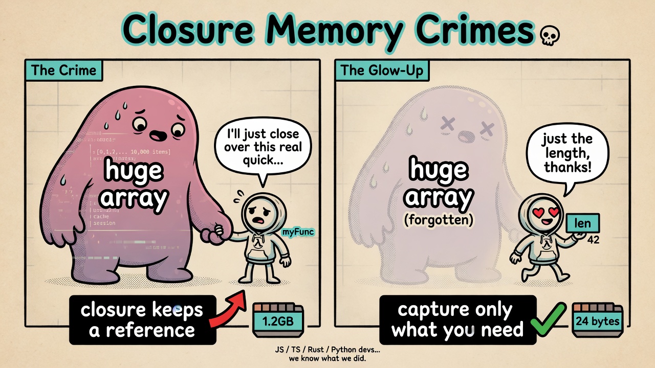 Comic contrasting closing over a huge array vs only its length